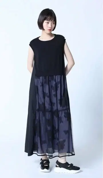 LASUD 튤 레이어드 패턴 원피스