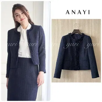 [ 1011 ] 아나이 리본얀 트위드 크루 자켓 다크 네이비 36
