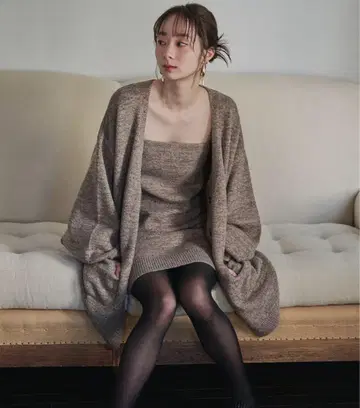 mideal 마이딜 글리터 멜란지 니트 앙상블 브라운