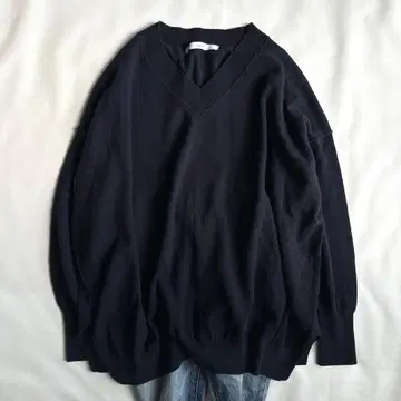 프레임워크 V넥 니트 오버 사이즈 네이비