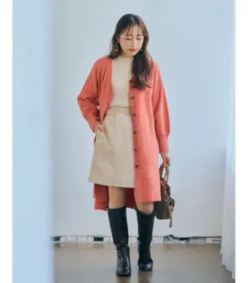 [ 새상품 ] cohina V넥 롱 가디건 살몬 핑크