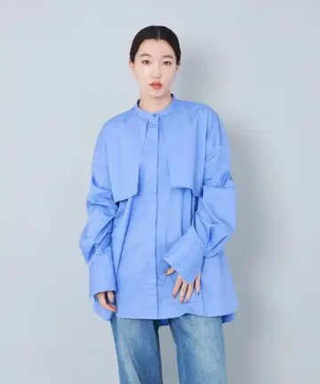 새상품급 CITEN 시텐 케이프 디자인 셔츠 블루 긴팔