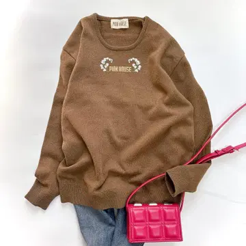 새상품급 PINK HOUSE 핑크하우스 로고 자수 니트 풀오버 램스울