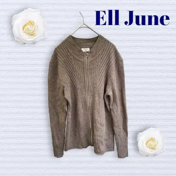 엘르쥬네 가디건 앞 척 U넥 브라운 스팽글 오피스