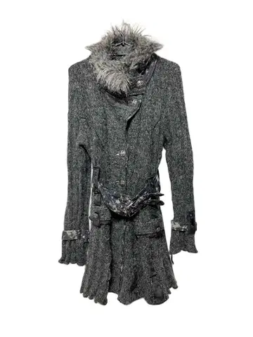 y2k 헤이세이 갸루 퍼 포함 코트 니트 가디건 프랑스제 자켓