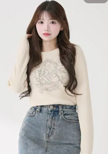 다리치 Darich DR 비쥬 플라워 리브 니트탑 아이보리