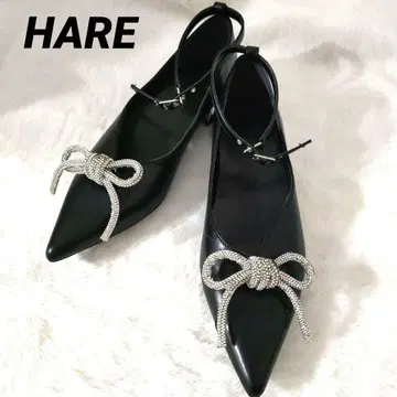 HARE 하레 펌프스 스팽글 리본 스트랩 블랙
