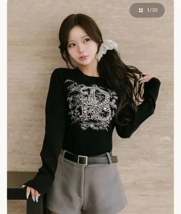 [편의점 결제 불가] 다리치 Darich 비쥬 플라워 리브 니트탑