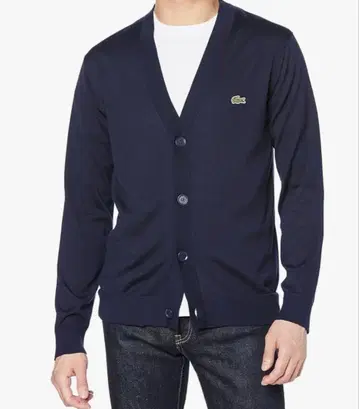 인기 스테디셀러 LACOSTE 라코스테 니트 가디건 네이비 와니 로고 M