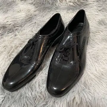 SOVRA 블랙 광택 옥스퍼드 레인 신발 38 이탈리아제