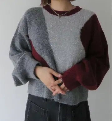 인타샤 컬러 블록 니트 풀오버 WINE (미사용 새상품 택 포함)