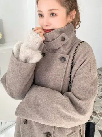 moment 니트 멜톤 2WAY 어레인지 칼라 롱 트렌치코트