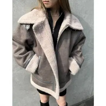 EMODA 와이드 암 페이크 무스탕 자켓 F 그레이