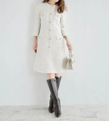새상품급 tocco closet 눈송이 장식 단추 트위드 원피스