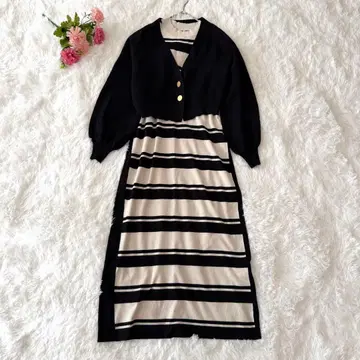 그레이스 콘티넨탈 니트 원피스 셋업 골드 버튼 슬림