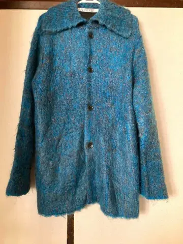 PERVERZE 모헤어 파란색 긴팔 코트 부드러운 안감 있음