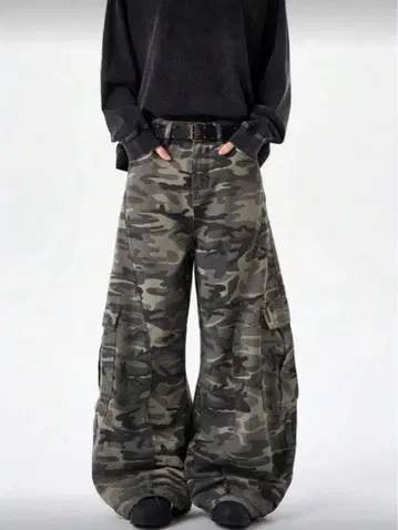 와이드 레그 청바지 배럴 레그 청바지 카모플라쥬 SHEIN