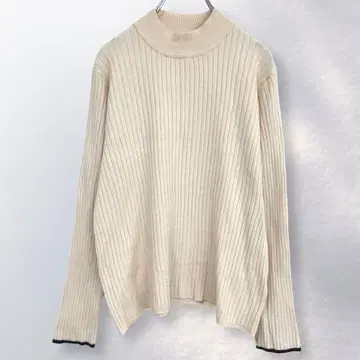 디스코트 하이넥 리브 니트 바이컬러 심플 무지 L [ i599