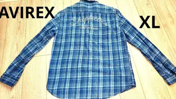 Avirex 체크 무늬 백 자수 플란넬 셔츠 파랑 XL 아비렉스