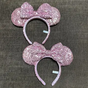 디즈니 머리띠 2개 세트 스팽글 리본 핑크