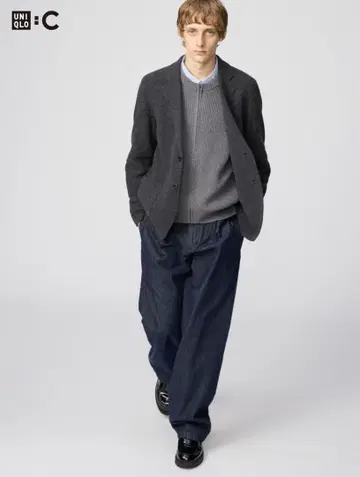 UNIQLO C 턱 스트레이트 팬츠 네이비 85cm