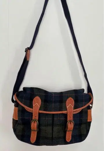 bonfanti 메신저 백 체크 무늬 울 가죽 숄더