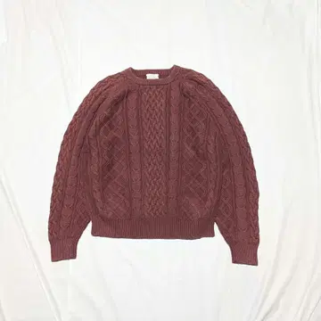 [ vintage ] 80s 코튼 아란 니트 피셔맨 니트 크림슨 계열