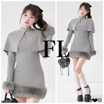 Darich 비쥬 케이프 니트 미니 원피스 그레이 FL