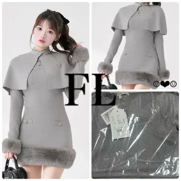 Darich 비쥬 케이프 니트 미니 원피스 그레이 FL