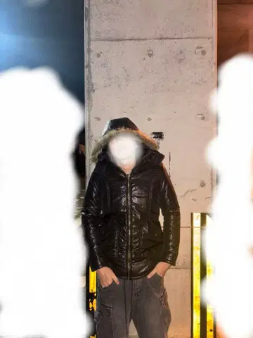 archive 퍼 다운 자켓 블랙 y2k 시크 스타일 광택 Rerek