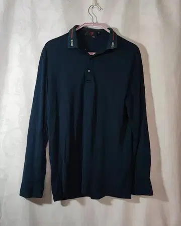 네이비 피케 셔츠 긴팔 스트라이프