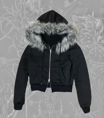 00s archives y2k 퍼 후드티 크롭 기장 더블 지퍼 블랙