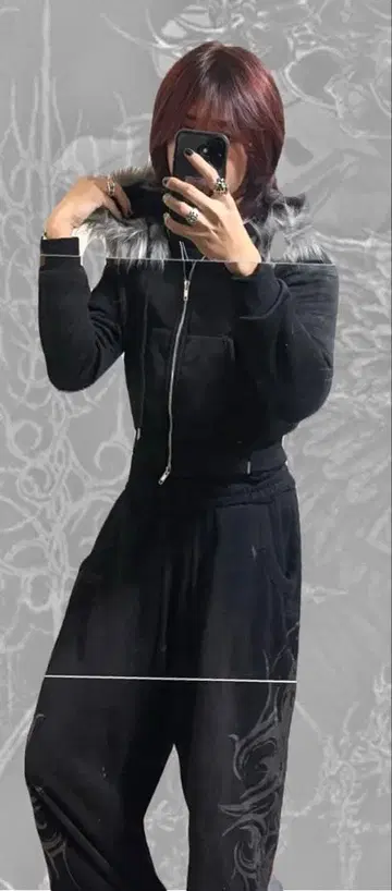 00s archives y2k 퍼 후드티 크롭 기장 더블 지퍼 블랙