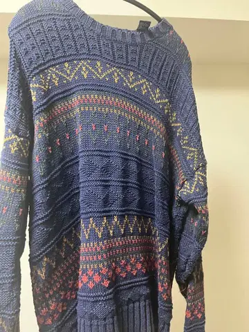 GAP 구제 의류 네이비 기하학 패턴 오버 사이즈 니트