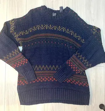 GAP 구제 의류 네이비 기하학 패턴 오버 사이즈 니트