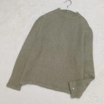 모헤어 혼방 버튼 디자인 크루넥 니트 스웨터 카키 M 상당 일본제