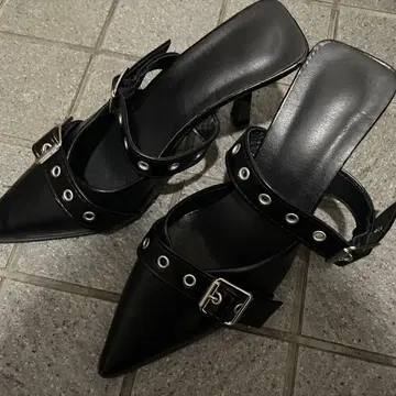 y2k 헤이세이 갸루 블랙 벨트 뮬