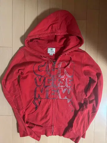 CONVERSE 레드 집업 후드티 M