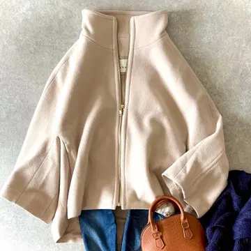 새상품급 아나이 램스울 케이프 코트 베이지 36 S 상당 숏 기장 최근