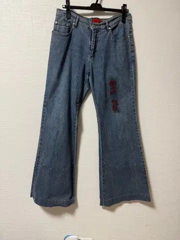 남성용 자수 플레어 데님