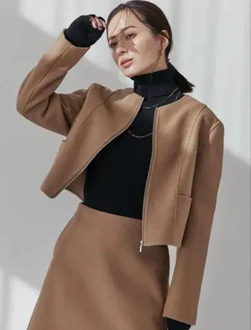 anuans 울 더블 크로스 리버 숏 자켓 노카라 자켓