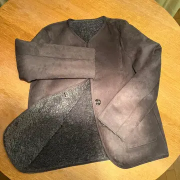 그레이 페이크 무스탕 리버서블 코트 버튼 포함