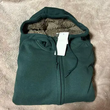 유니클로 보아 맨투맨 풀 집업 후드티 다크 그린 M 사이즈