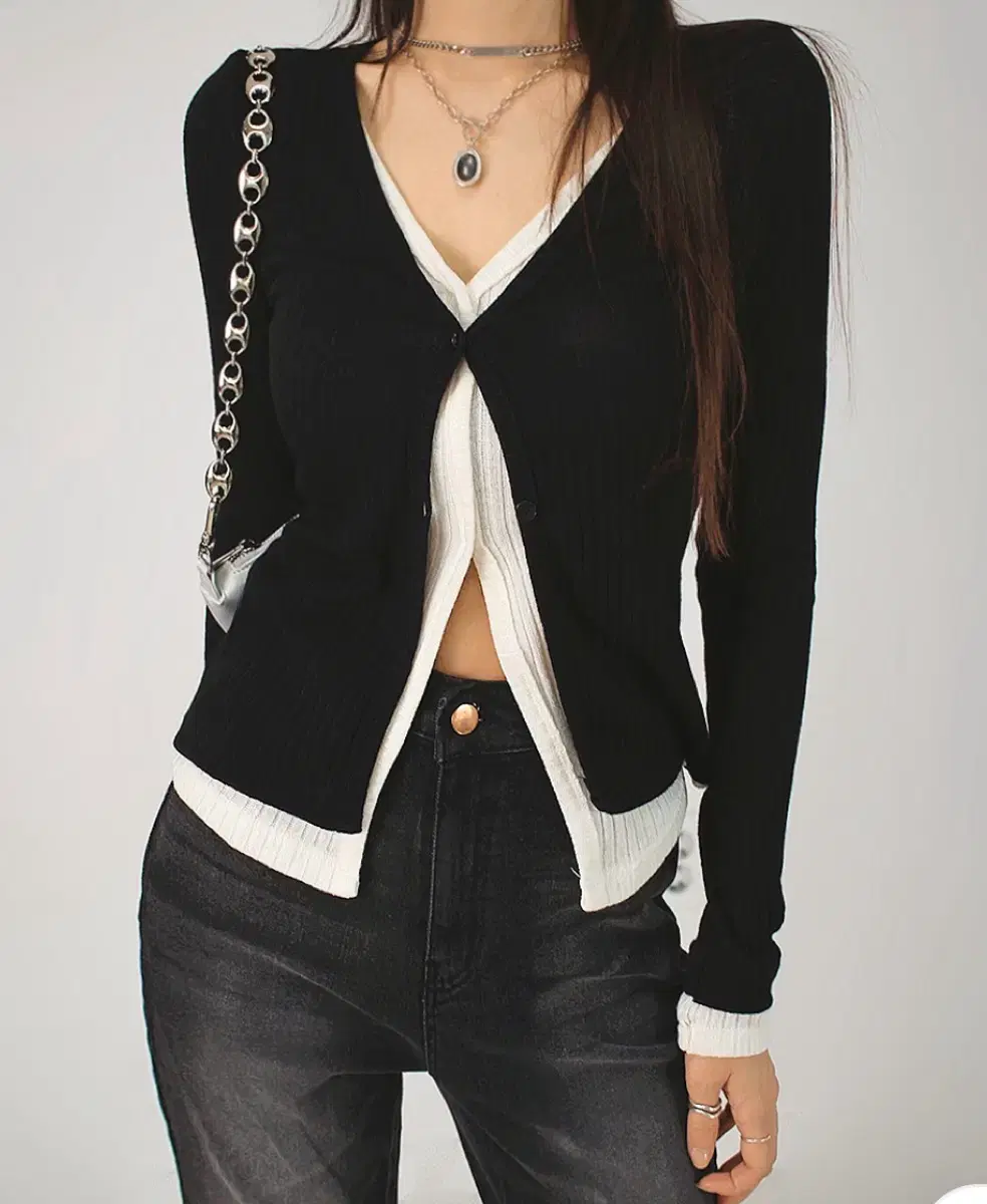 Chicwin Ribbed Layered Cardigan