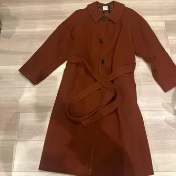 브라운 롱 코트 허리 벨트 포함
