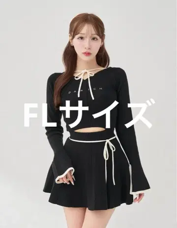 다리치 허리 오픈 리본 디자인 니트 미니 원피스 FL