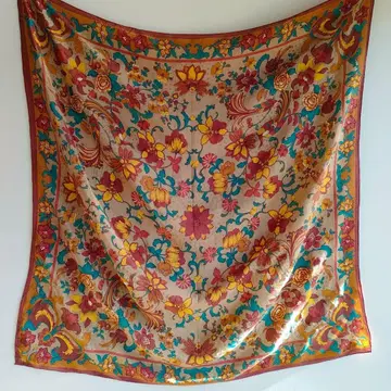 스카프 새 무늬 꽃무늬 실크 빈티지 레트로 브라운