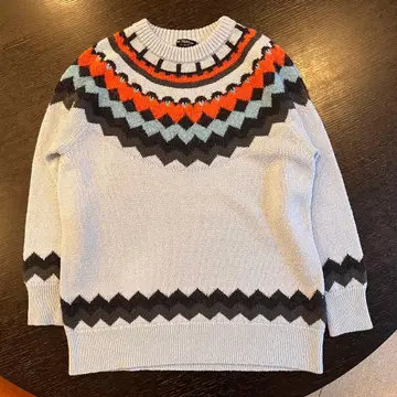 빅 사이즈 23구 페어아일 알파카 혼방 블루 니트 44