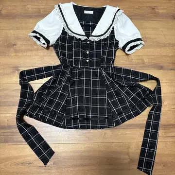 LIZ LISA 반팔 세일러 칼라 셋업 블랙 체크