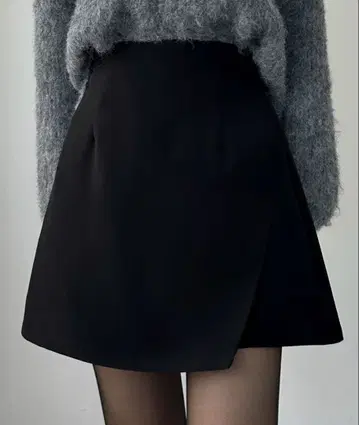 Louere 이너 팬츠 부착 랩 스타일 미니 스커트 블랙 M